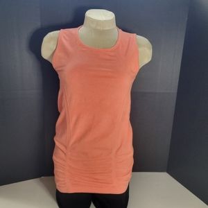 Athleta Women Tank Top Medium Orange Crew Neck Ruched Fit Athletic Workout Shirt